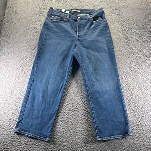 Levi's Ribcage Jeans Women 16W Blue Cotton Denim Straight Ankle Stretch Workwear